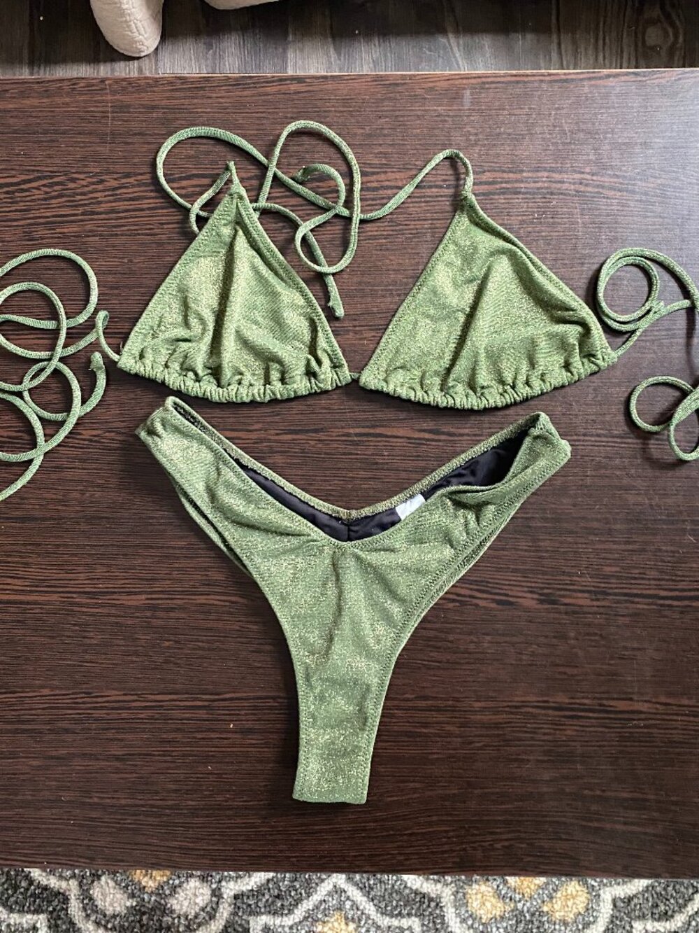 4Givness Olive Green Shimmer Bikini Set Size L High Cut Two Piece